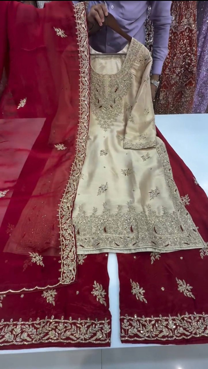 Regal Pearl & Burgundy Palazzo Couture